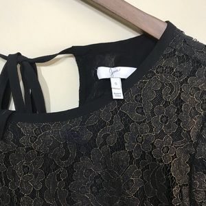 JOIE short sleeve black and gold lace blouse